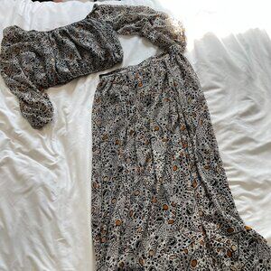 Express x Racheal Zoe Printed Off The Shoulder Cropped Top & Maxi Skirt Womens M